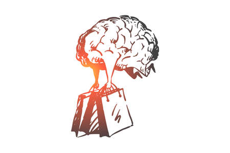 Shopping addiction, consumerism concept sketch. Hand drawn isolated vectorのイラスト素材
