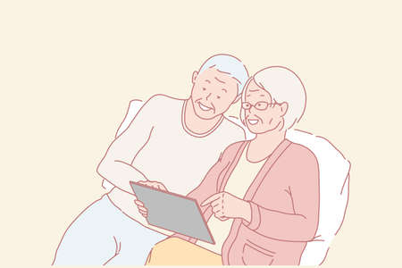 Family, pensioners, education, communication online conceptのイラスト素材