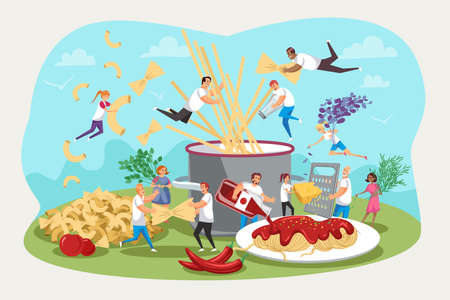 Pasta, kitchen, family gatherings, food concept.のイラスト素材