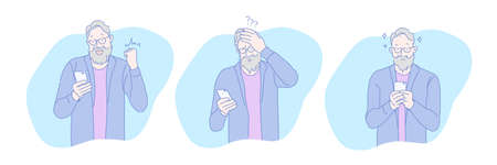 aged, online, addiction, gambling, play, set.のイラスト素材