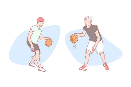 Guys play basketball set conceptのイラスト素材