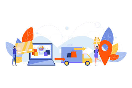 Purchase delivery, online shopping concept. Process of online purchasing. Making order delivery...