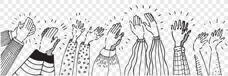 Hand drawn clapping human hands doodle set.のイラスト素材
