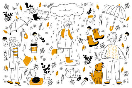 Autumn doodle setのイラスト素材