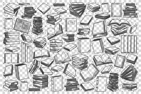 Bookstore doodle setのイラスト素材
