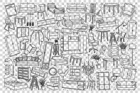 Furniture doodle setのイラスト素材