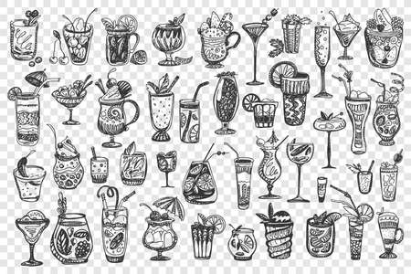 Cocktails hand drawn doodle setのイラスト素材