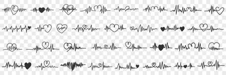 Love cardiogram collection doodle setのイラスト素材
