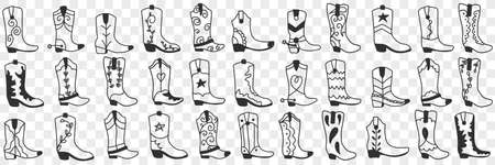 Various cowboy boots doodle setのイラスト素材