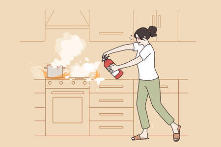 Preventing kitchen fire and flame conceptのイラスト素材
