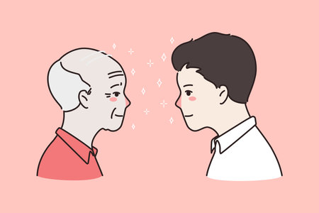 Young and old men facial each otherのイラスト素材
