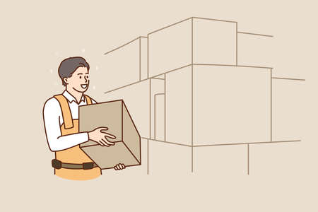 Man employee with package work on warehouseのイラスト素材