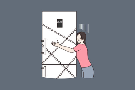 Woman hug fridge locked with chains for nightのイラスト素材
