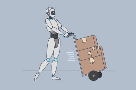Robot assistant deliver packages to clients make orderのイラスト素材