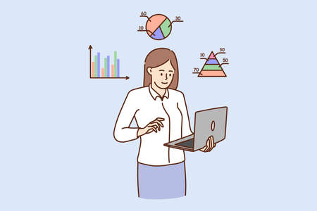 Young woman business analyst work with graphs on laptopのイラスト素材
