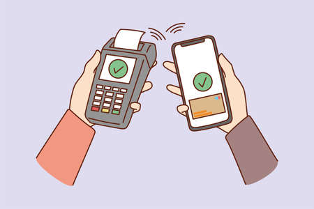People use contactless payment with smartphone and bank terminal