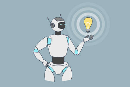 Robot or humanoid hold lightbulb generate ideaのイラスト素材