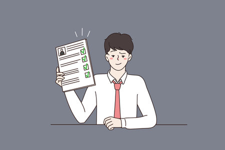 Confident male job applicant show perfect CVのイラスト素材