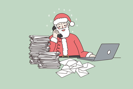 Modern Santa Claus communicate with kids onlineのイラスト素材
