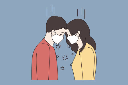 Couple in facial masks during corona pandemicsのイラスト素材