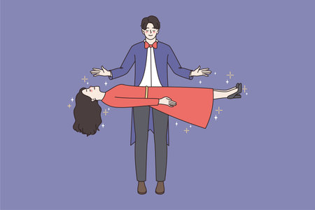 Magician make woman float in air in circusのイラスト素材