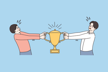 Angry men fight for gold cup trophyのイラスト素材