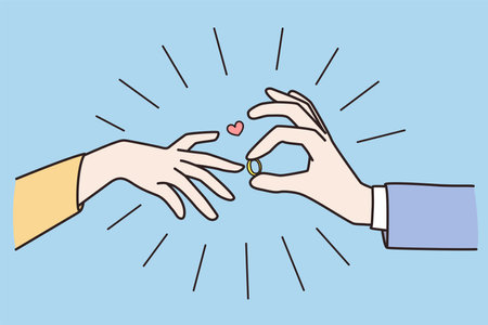 Man put ring on woman fingerのイラスト素材