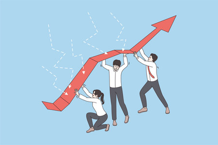 Diverse employee team show teamwork during company crisisのイラスト素材