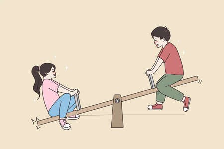 Happy kids have fun ride board swingのイラスト素材