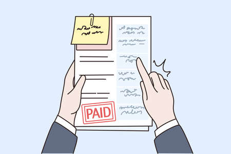 Person hold papers with paid bills and invoicesのイラスト素材