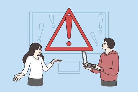 Distressed people use computer have error notificationのイラスト素材