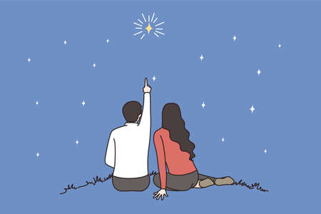 Couple lovers count stars in night skyのイラスト素材