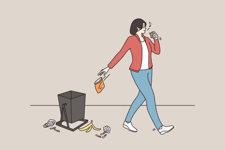 Careless young woman littering on streetのイラスト素材