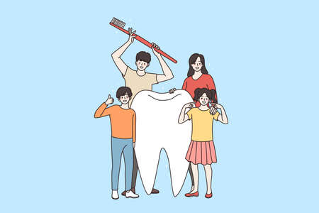 Happy family with children encourage tooth hygieneのイラスト素材