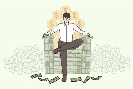 Happy businessman sit on chair stack of moneyのイラスト素材