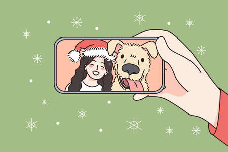 Online Christmas and New Year celebration concept.のイラスト素材