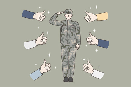Soldier salutting and approval concept.のイラスト素材