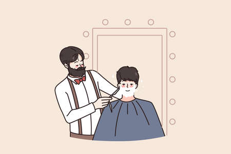 Man get beard shaved in barber saloonのイラスト素材