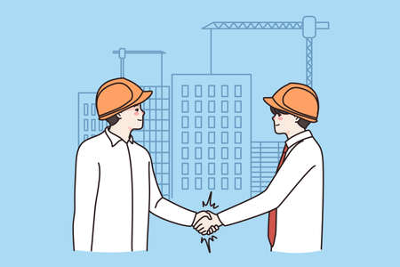 Smiling businessmen handshake at construction siteのイラスト素材