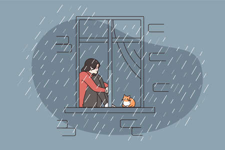 Unhappy woman feel lonely suffer from depressionのイラスト素材