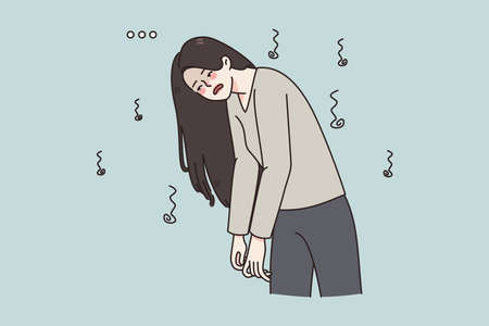 Exhausted woman feel fatigue and emotional burnoutのイラスト素材