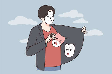 Man hide emotions suffer from mental disorderのイラスト素材