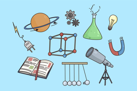 Set of scientific physics and chemistry iconsのイラスト素材