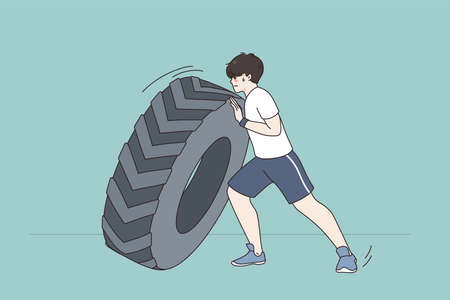 Sportsman push tire training in gymのイラスト素材