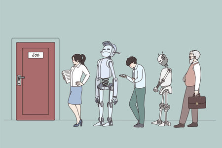 People and robots compete for job vacancyのイラスト素材