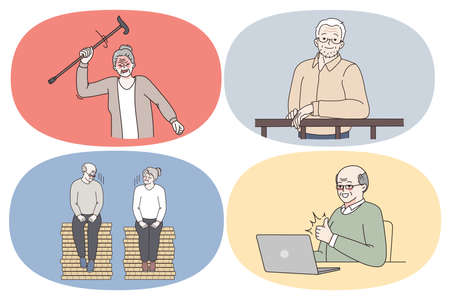 Emotions of elderly people pensioners conceptのイラスト素材