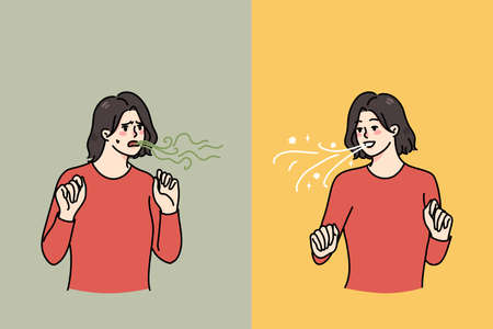 Woman before and after oral careのイラスト素材