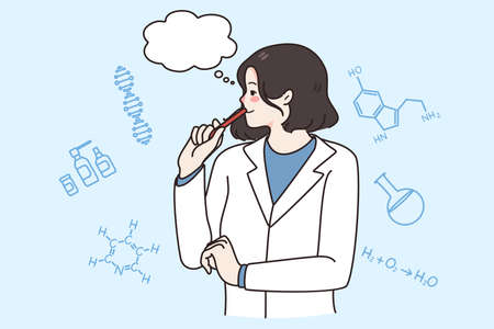 Female scientist brainstorm think of scientific discoveryのイラスト素材