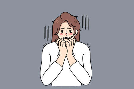 Unhappy woman feel scared and terrifiedのイラスト素材