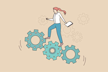 Motivated businesswoman move up career gear mechanismのイラスト素材